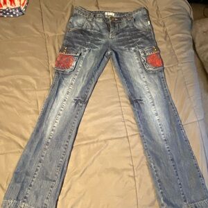 Dior Blue Flare Jeans with Red Accents